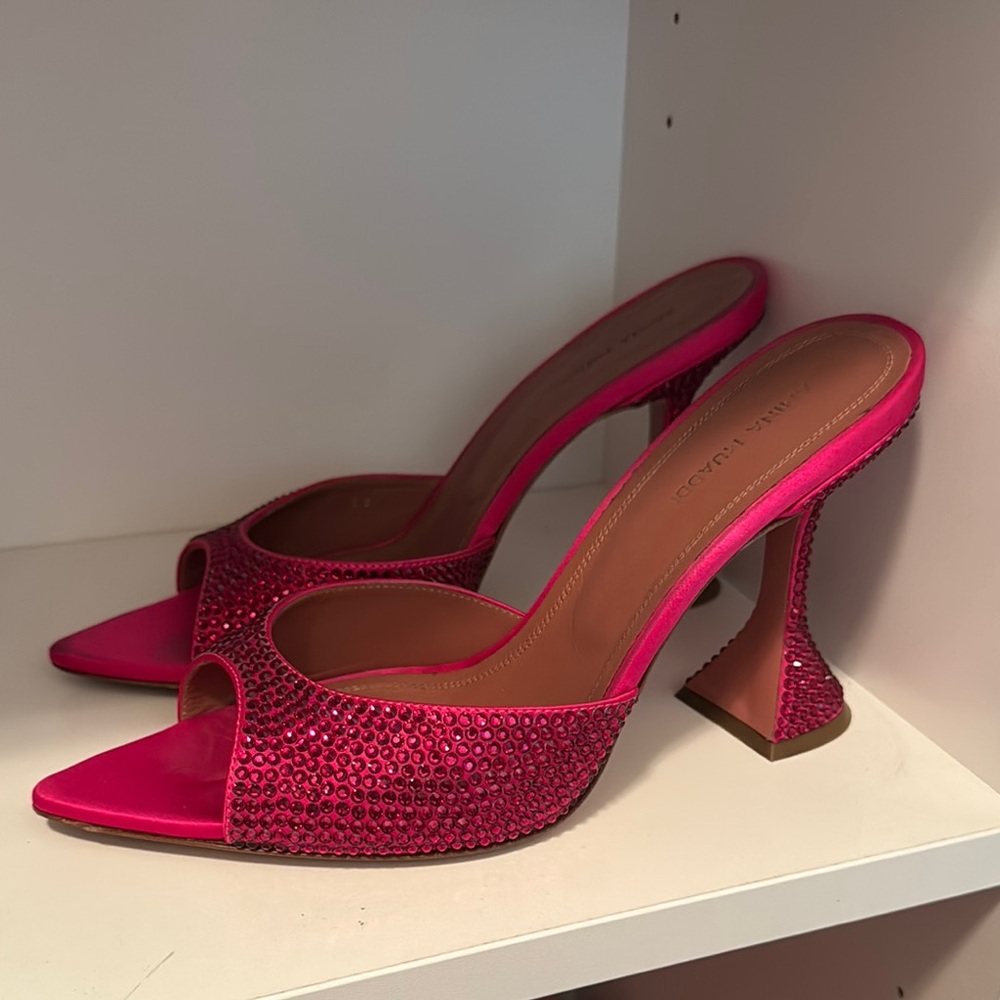 Amina Muaddi Pink Embellished Heels
